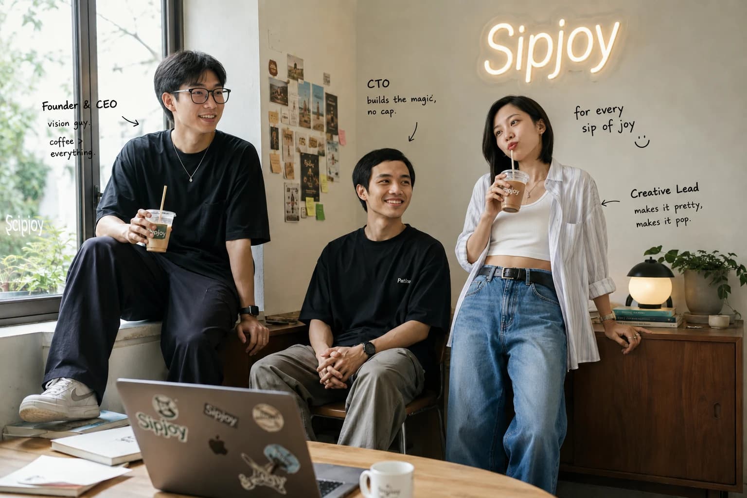 The Sipjoy team together in their workspace